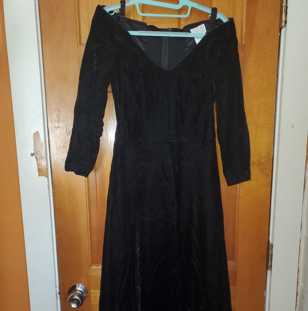 Vintage 90'sModa Black Long Sleeve Velvet Dress Goth Whimsygoth Grunge Witchy